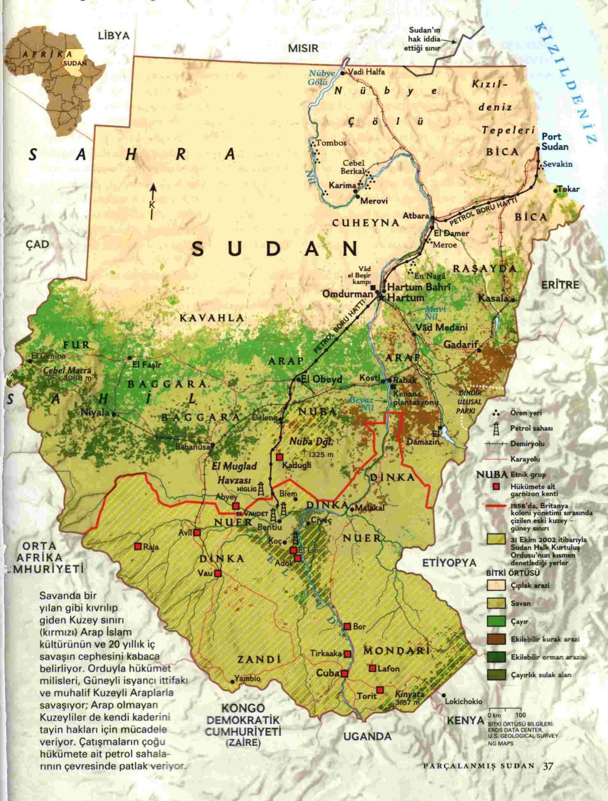 Mapa Sudanu geografii